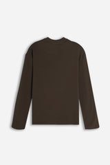 T-SHIRT GIROCOLLO CON LOGO MANICA LUNGA MARRONE