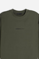 T-SHIRT GIROCOLLO CON LOGO MANICA LUNGA VERDE MILITARE