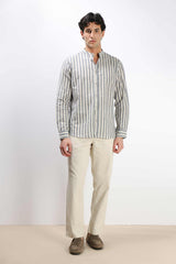 CAMICIA COLLO COREANO COTONE SLUB SABBIA