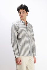 CAMICIA COLLO COREANO COTONE SLUB SABBIA