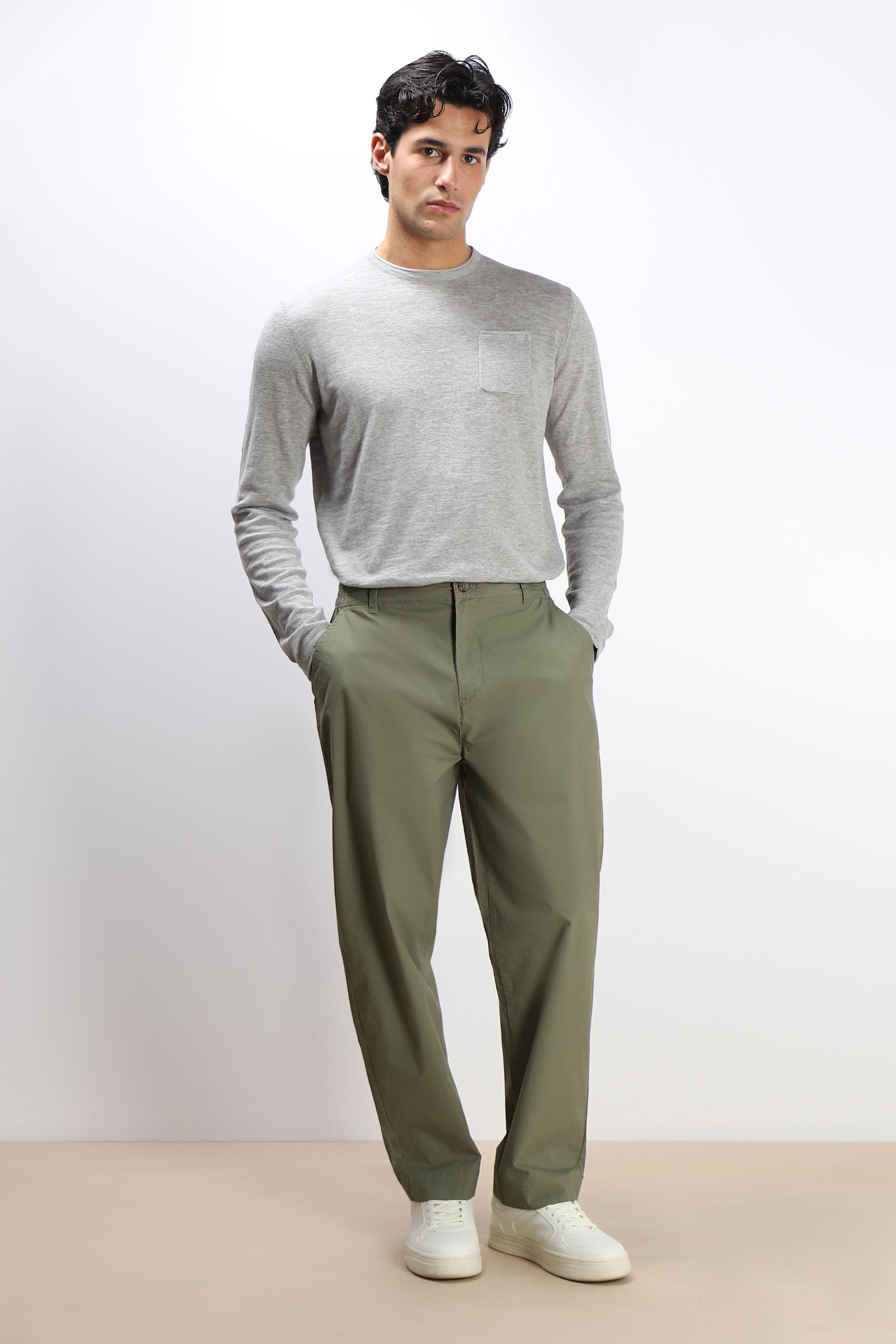 MAGLIA IN COTONE SLUB E TASCHINO GRIGIO MEDIO