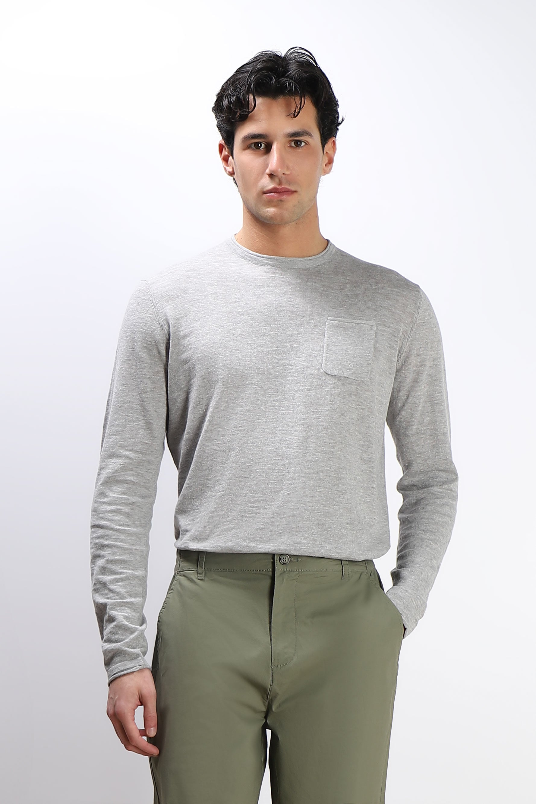 MAGLIA IN COTONE SLUB E TASCHINO GRIGIO MEDIO