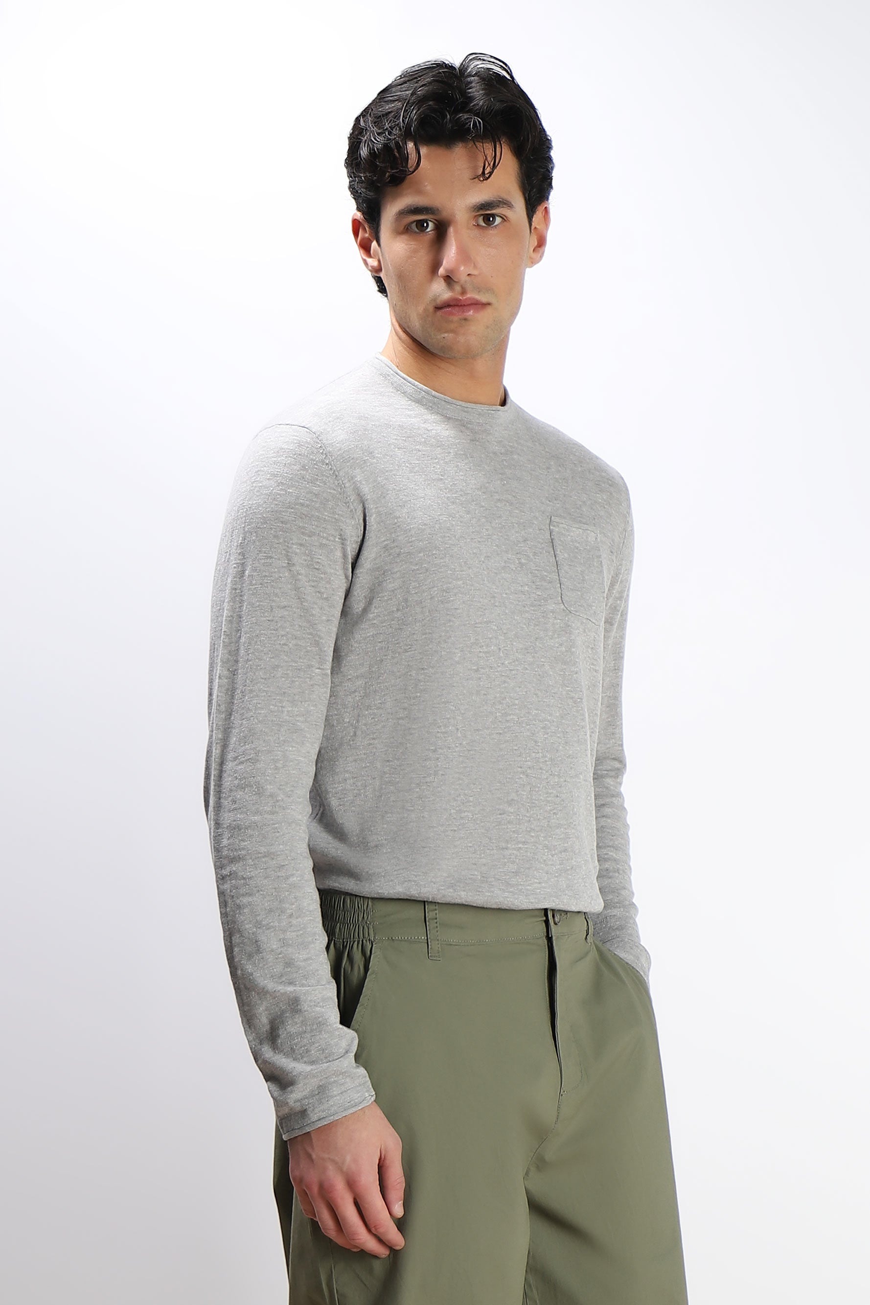 MAGLIA IN COTONE SLUB E TASCHINO GRIGIO MEDIO