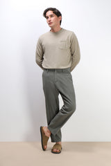 MAGLIA IN COTONE SLUB E TASCHINO KAKI