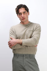 MAGLIA IN COTONE SLUB E TASCHINO KAKI