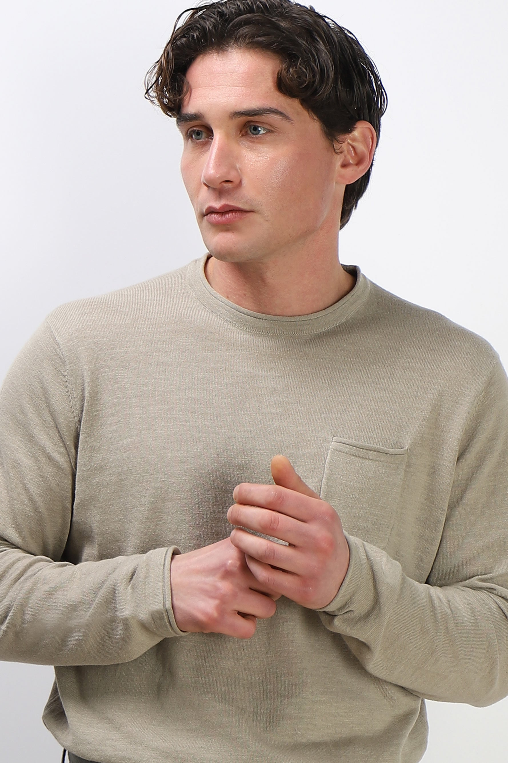 MAGLIA IN COTONE SLUB E TASCHINO KAKI