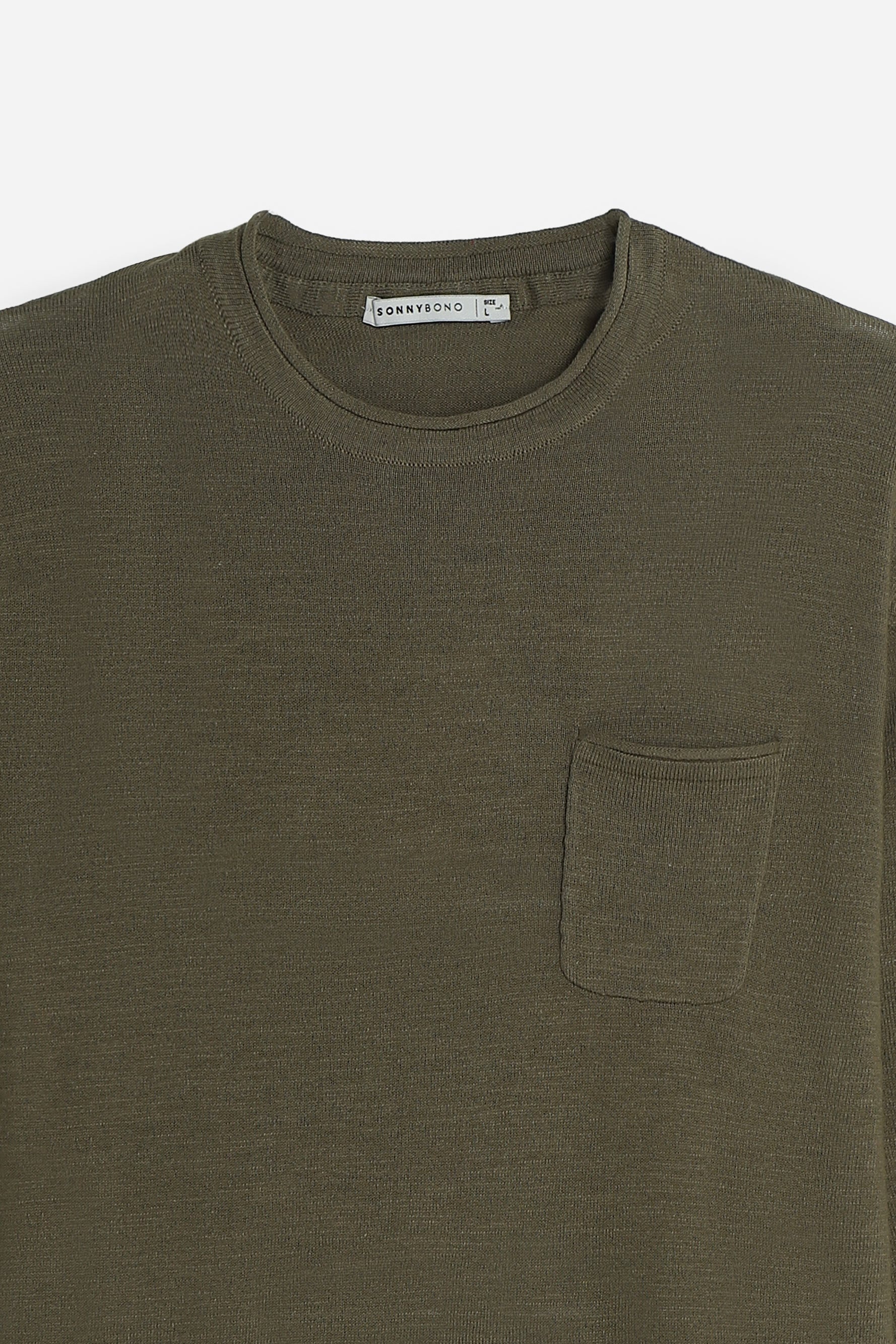 MAGLIA IN COTONE SLUB E TASCHINO VERDE MILITARE