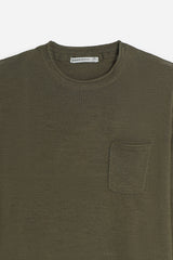 MAGLIA IN COTONE SLUB E TASCHINO VERDE MILITARE