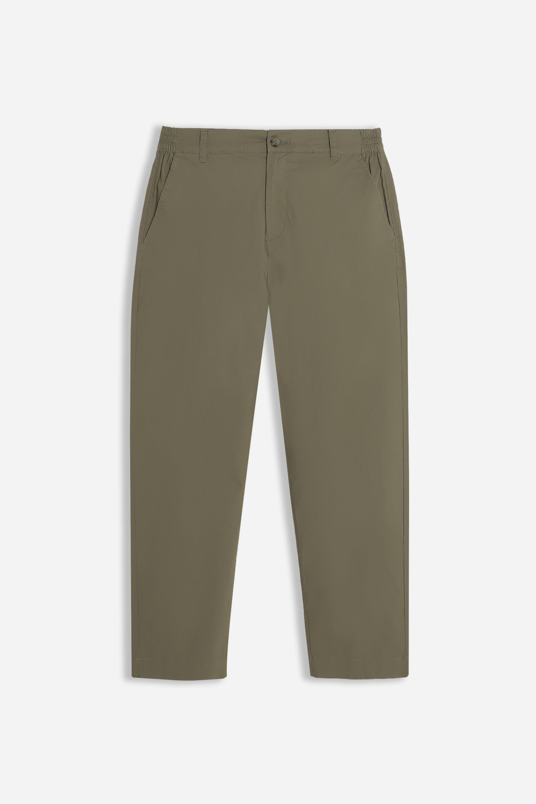 PANTALONE IN TWILL CON ELASTICO NEI FIANCHI VERDE MILITARE