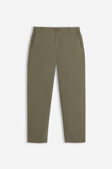 PANTALONE IN TWILL CON ELASTICO NEI FIANCHI VERDE MILITARE