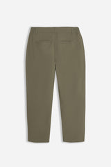 PANTALONE IN TWILL CON ELASTICO NEI FIANCHI VERDE MILITARE