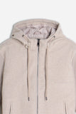 GIUBBOTTO IN PANNO FULL ZIP CON CAPPUCCIO E MANICHE IN RIB M-BEIGE