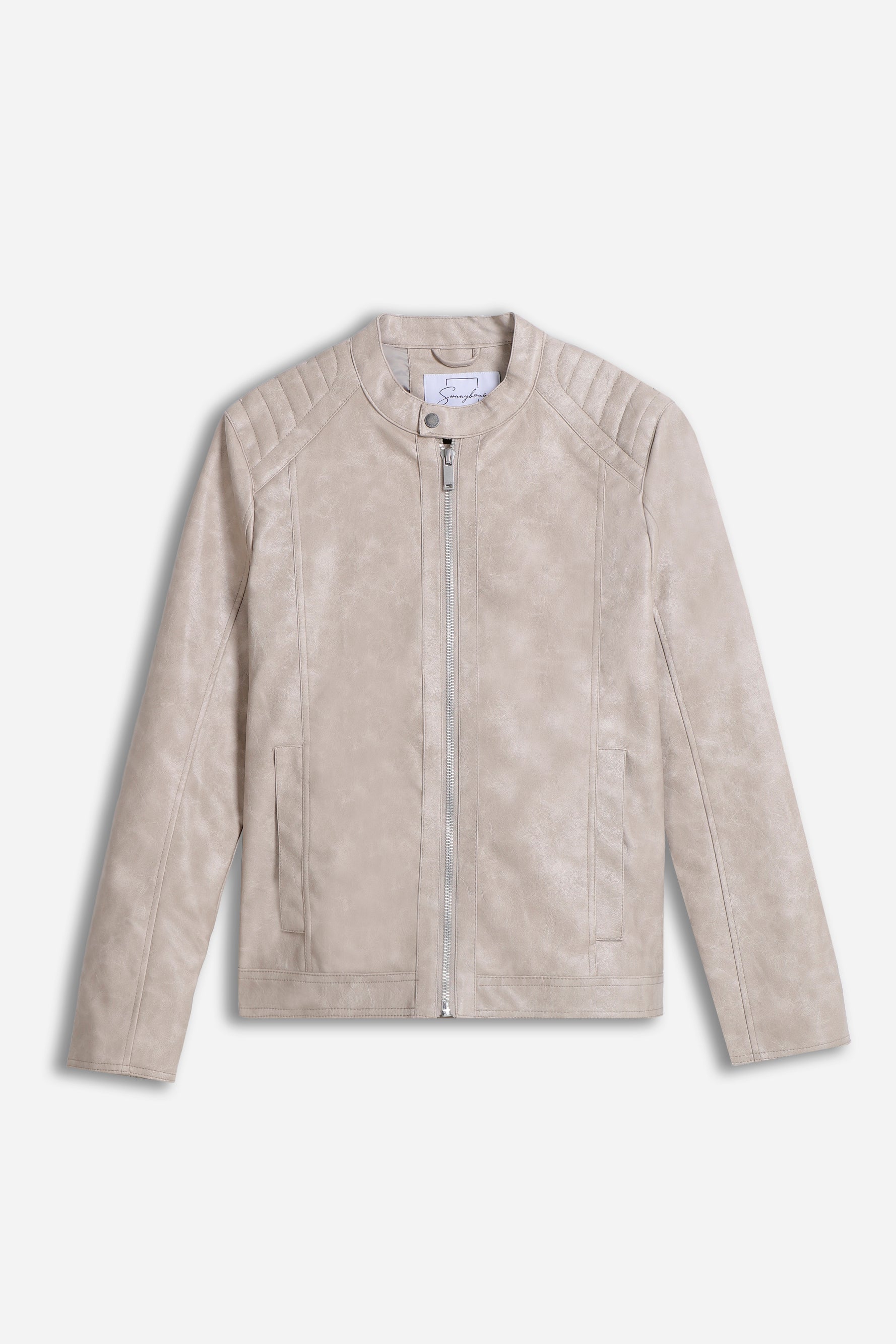 GIUBBOTTO BIKER SIMILPELLE GRIGIO CHIARO - Sonnybono