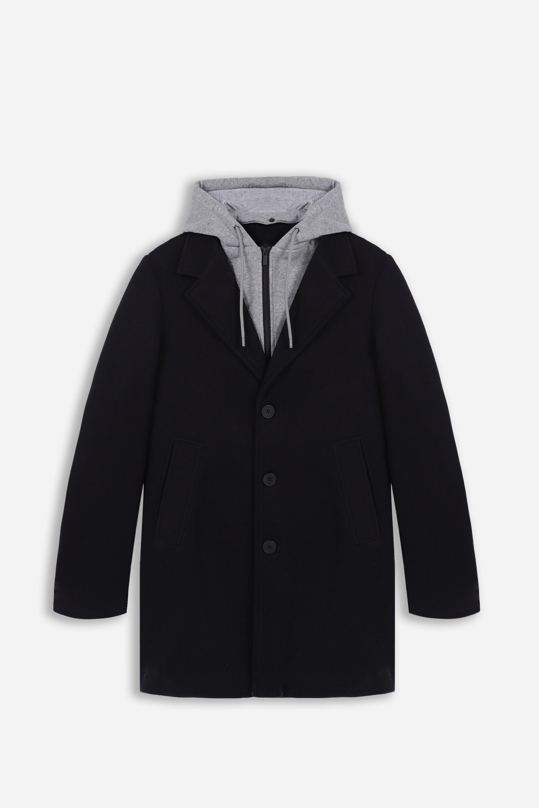 CAPPOTTO BARONETTO CON CAPPUCCIO IN FELPA NERO - Sonnybono
