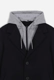 CAPPOTTO BARONETTO CON CAPPUCCIO IN FELPA NERO - Sonnybono