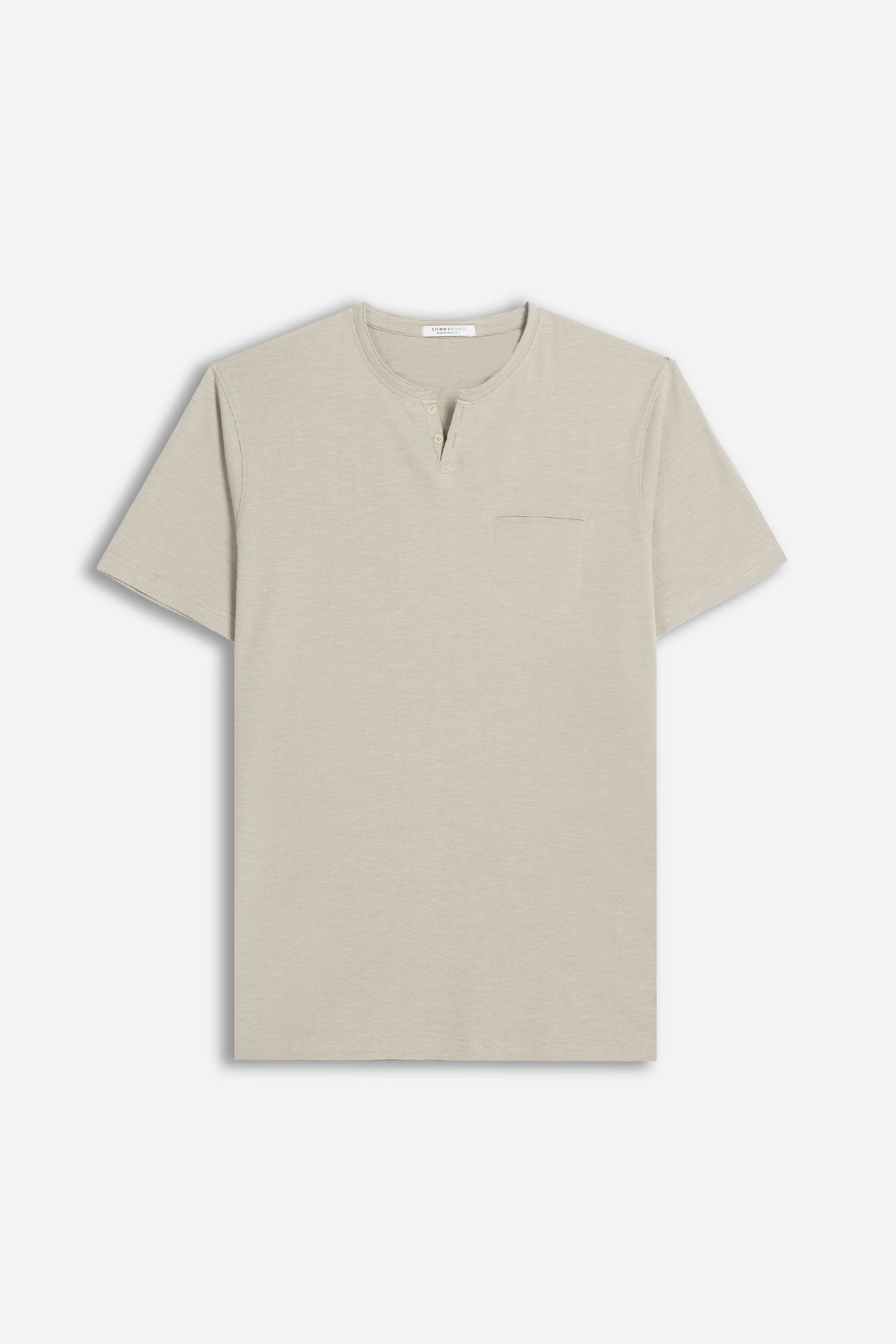T-SHIRT COLLO A GOCCIA IN SLUB BEIGE