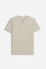 T-SHIRT COLLO A GOCCIA IN SLUB BEIGE