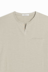 T-SHIRT COLLO A GOCCIA IN SLUB BEIGE