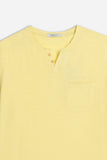 T-SHIRT COLLO A GOCCIA IN SLUB GIALLO CHIARO