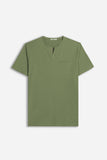 T-SHIRT COLLO A GOCCIA IN SLUB VERDE MILITARE