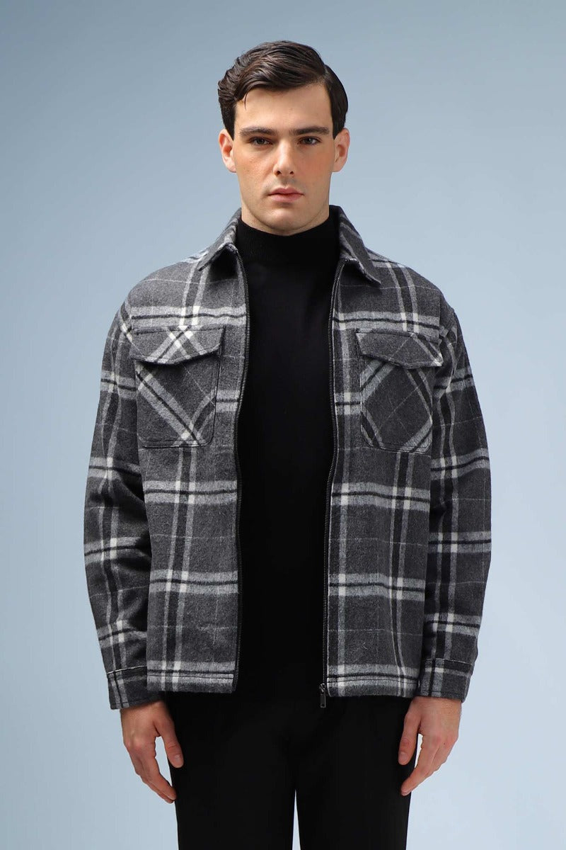 GIUBBOTTO OVERSHIRT A QUADRI GRIGIO - Sonnybono