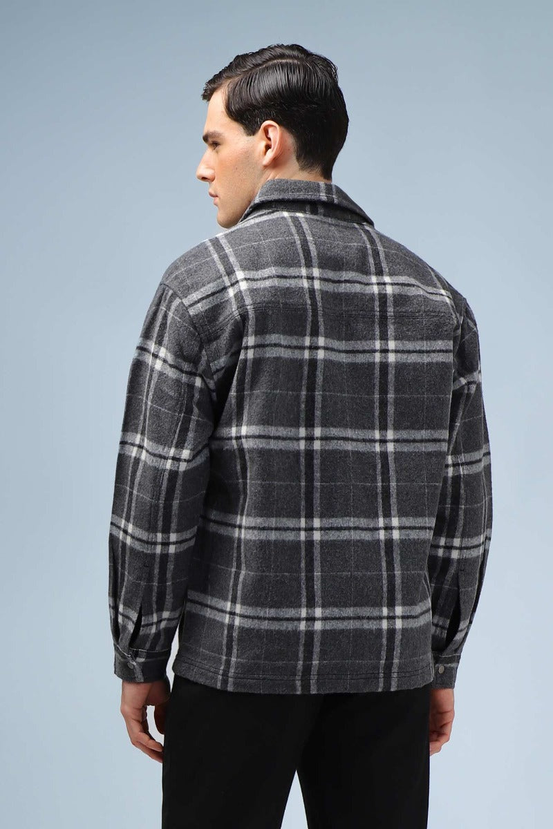 GIUBBOTTO OVERSHIRT A QUADRI GRIGIO - Sonnybono