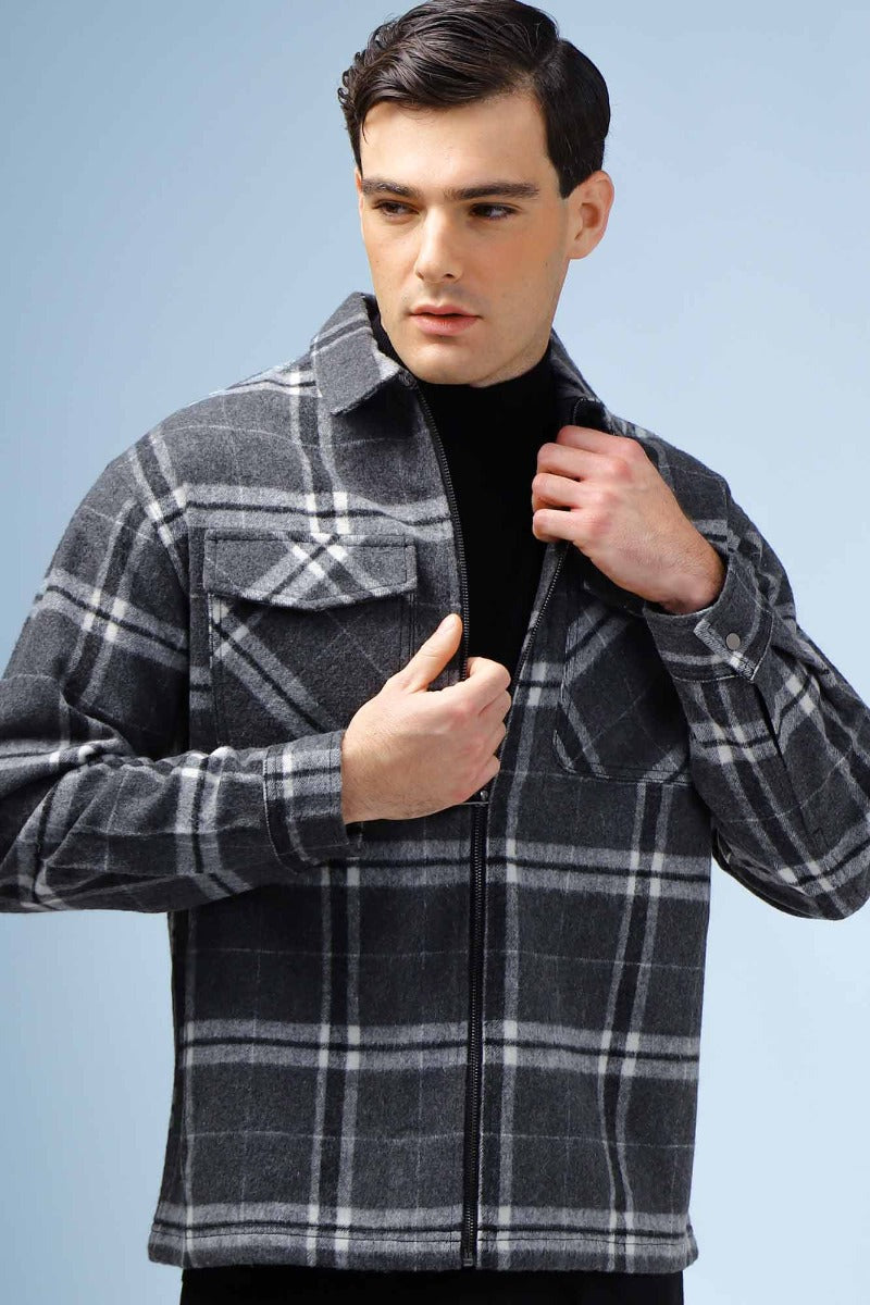 GIUBBOTTO OVERSHIRT A QUADRI GRIGIO - Sonnybono