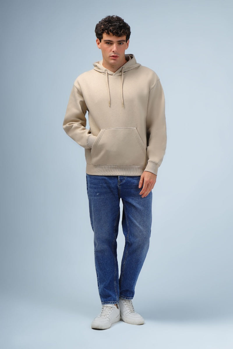 FELPA CON CAPPUCCIO COMFORT FIT BEIGE - Sonnybono