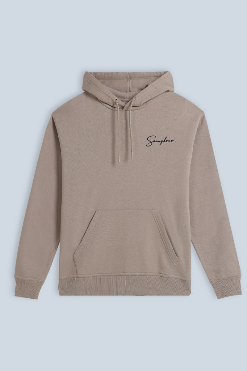 FELPA CON CAPPUCCIO E STAMPA COMFORT FIT BEIGE - Sonnybono