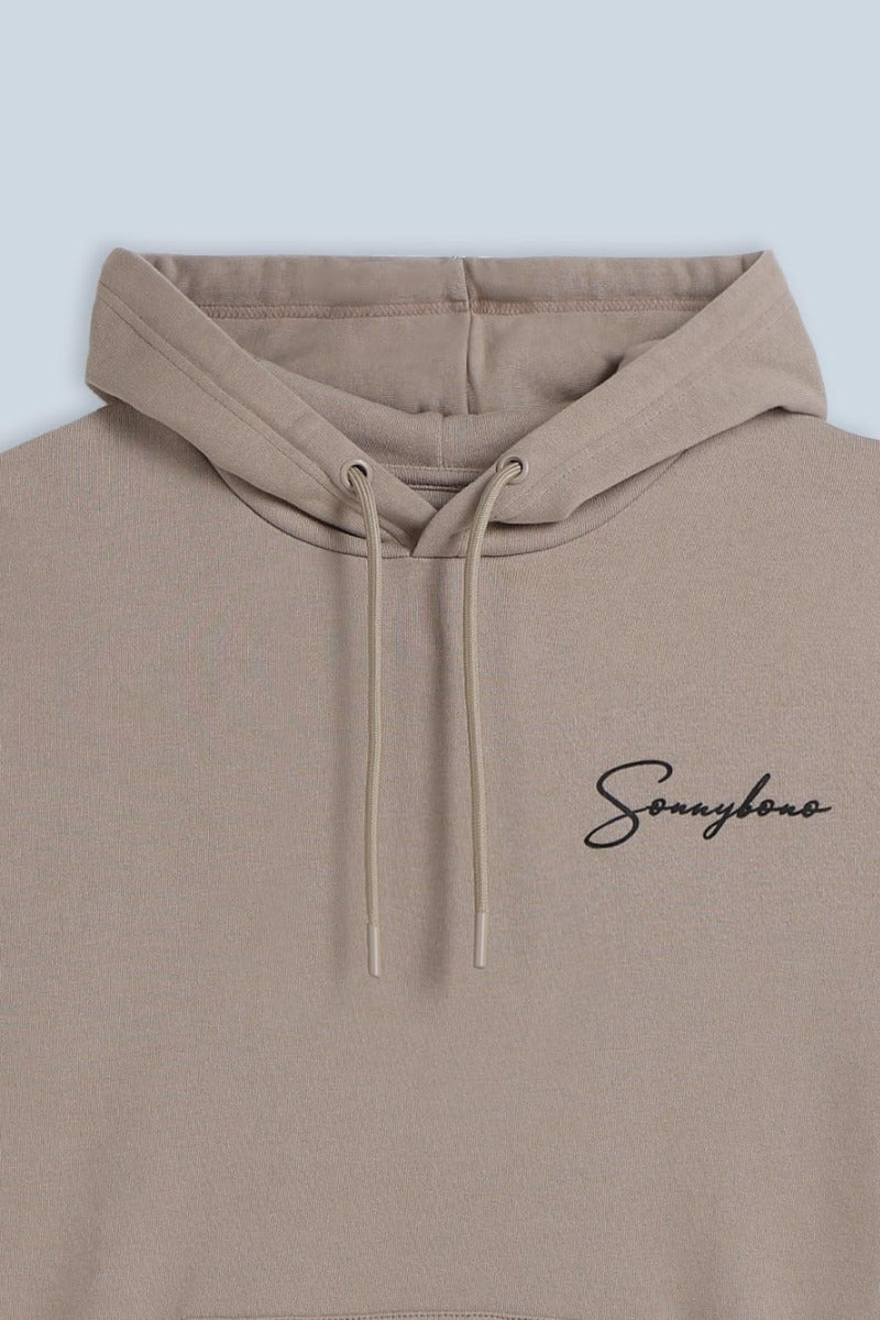 FELPA CON CAPPUCCIO E STAMPA COMFORT FIT BEIGE - Sonnybono