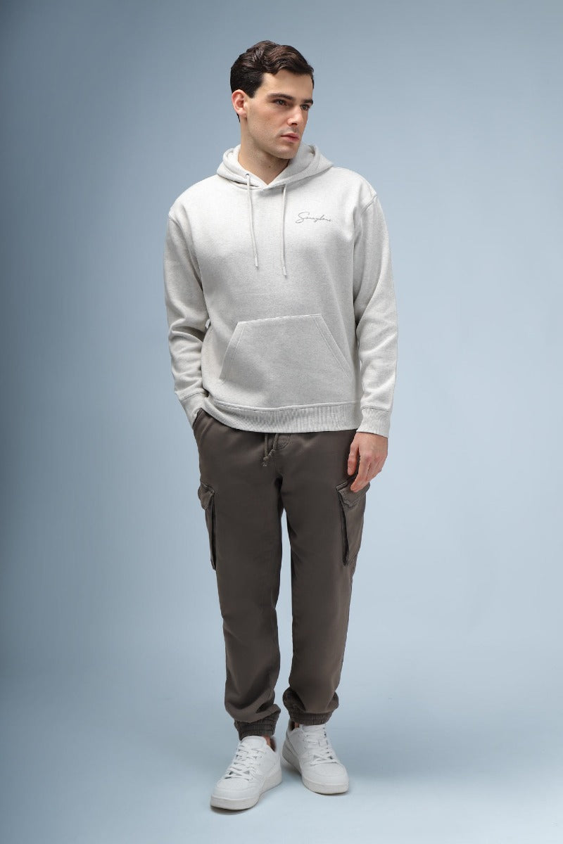 FELPA CON CAPPUCCIO E STAMPA COMFORT FIT M ECRU - Sonnybono
