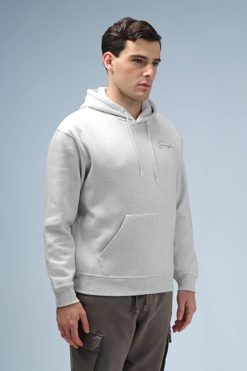 FELPA CON CAPPUCCIO E STAMPA COMFORT FIT M ECRU - Sonnybono
