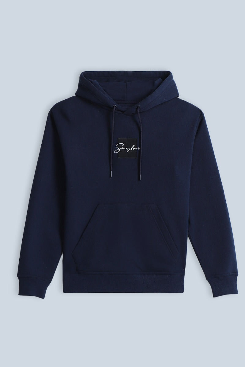 FELPA CON CAPPUCCIO E PATCH COMFORT FIT BLEU - Sonnybono