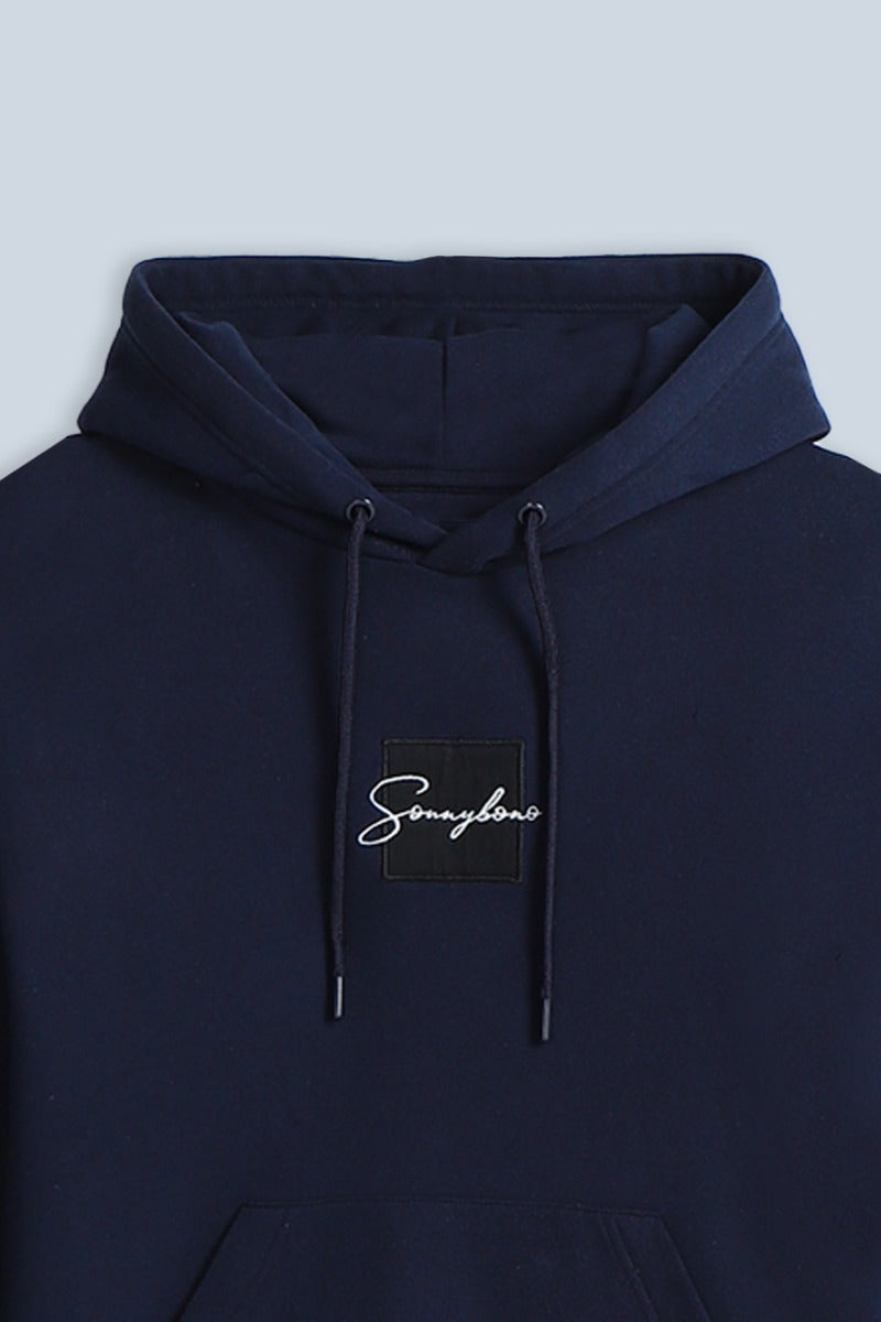 FELPA CON CAPPUCCIO E PATCH COMFORT FIT BLEU - Sonnybono