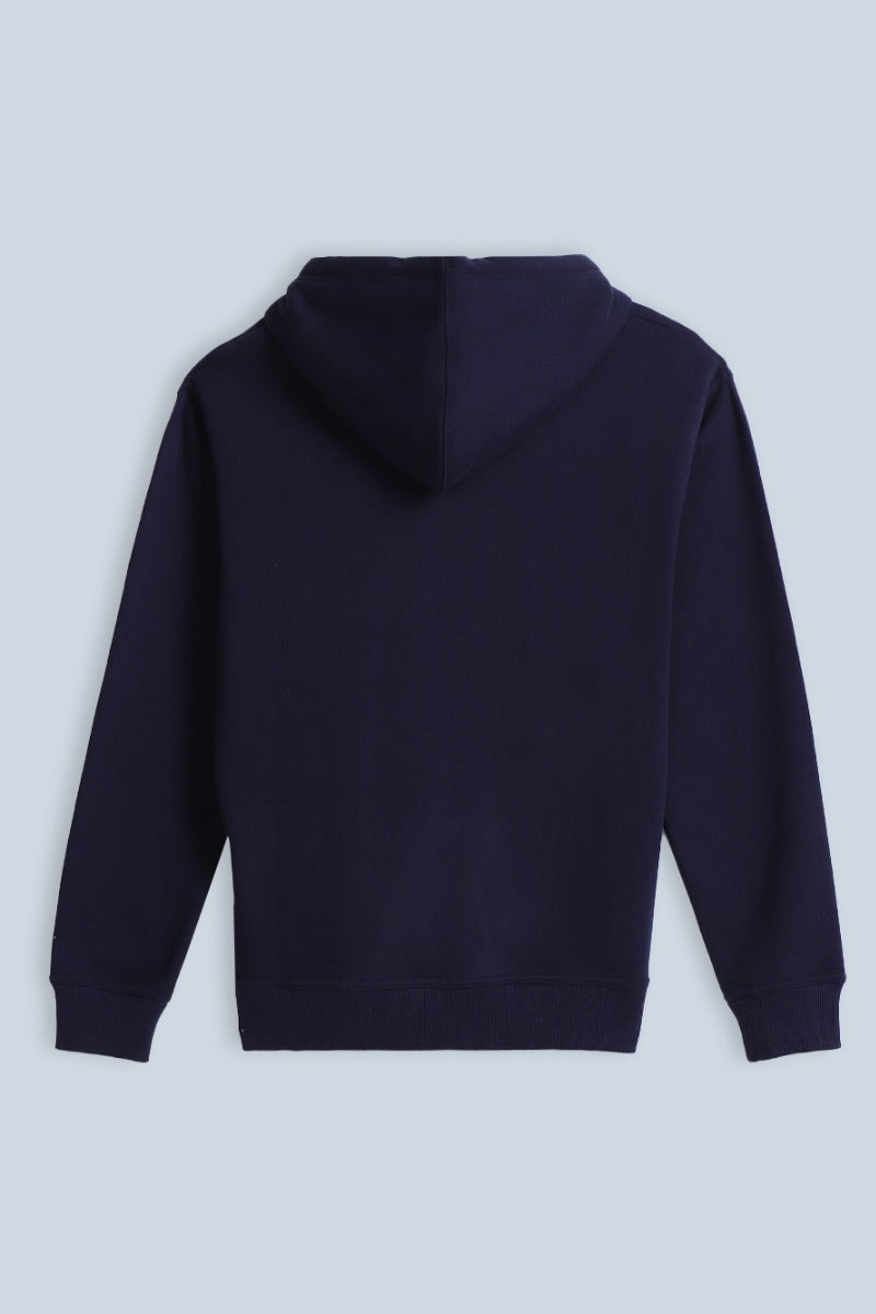 FELPA CON CAPPUCCIO E PATCH COMFORT FIT BLEU - Sonnybono