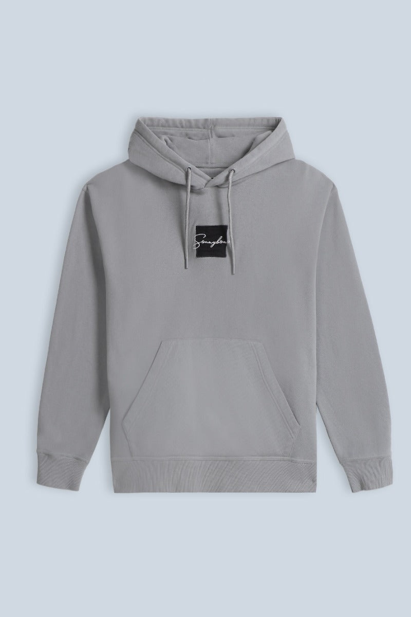 FELPA CON CAPPUCCIO E PATCH COMFORT FIT GRIGIO - Sonnybono