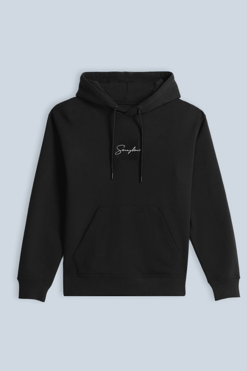 FELPA CON CAPPUCCIO E PATCH COMFORT FIT NERO - Sonnybono