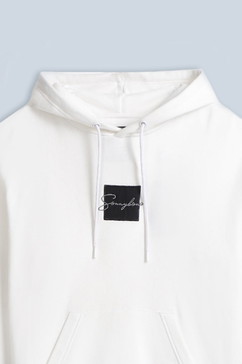 FELPA CON CAPPUCCIO E PATCH COMFORT FIT PANNA - Sonnybono