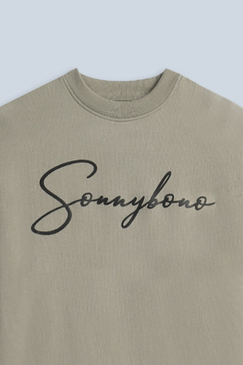 FELPA GIROCOLLO CON STAMPA 3D COMFORT FIT BEIGE - Sonnybono
