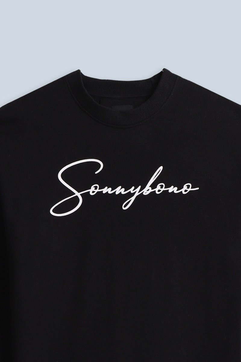 FELPA GIROCOLLO CON STAMPA 3D COMFORT FIT NERO - Sonnybono