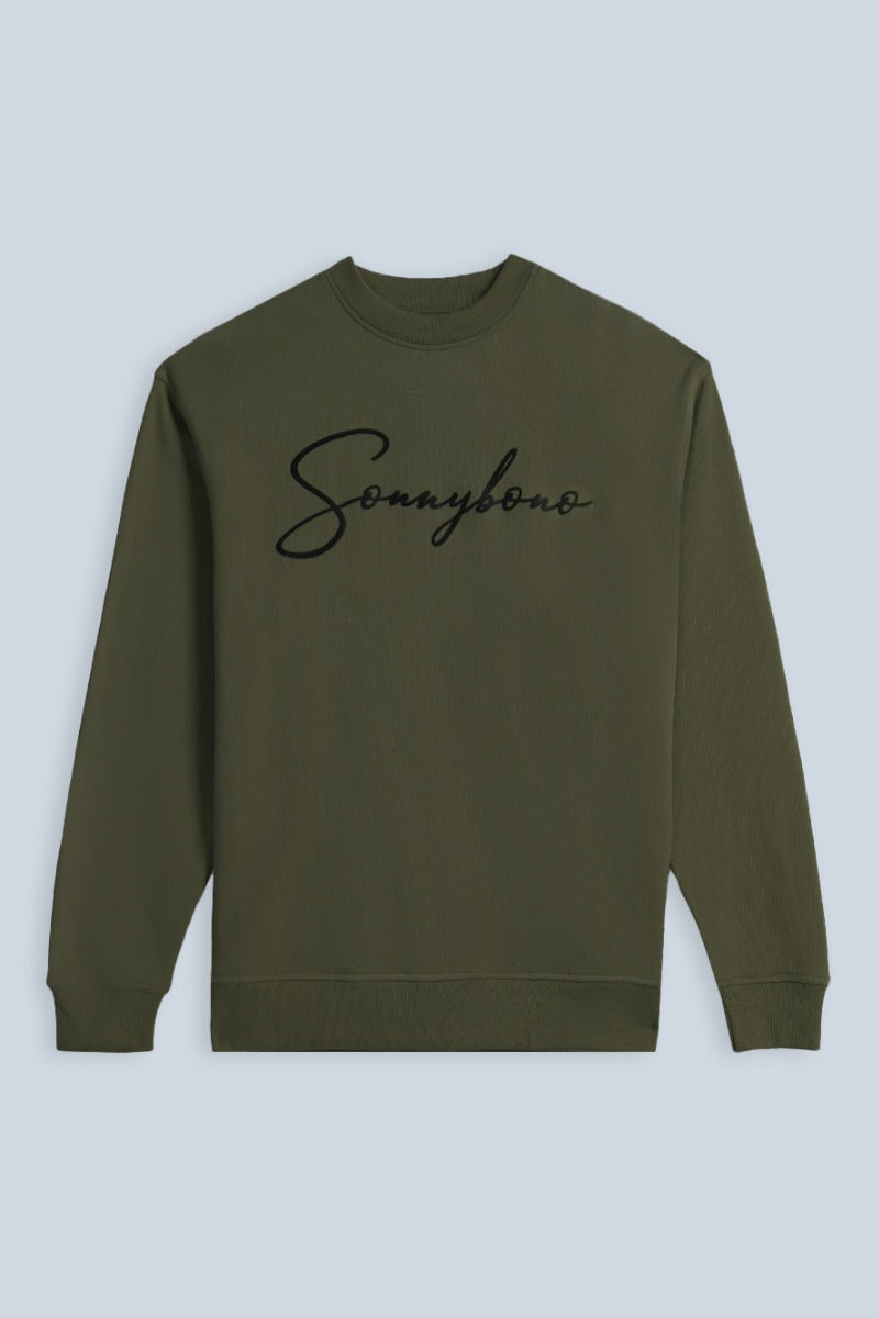 FELPA GIROCOLLO CON STAMPA 3D COMFORT FIT VERDE MILITARE - Sonnybono