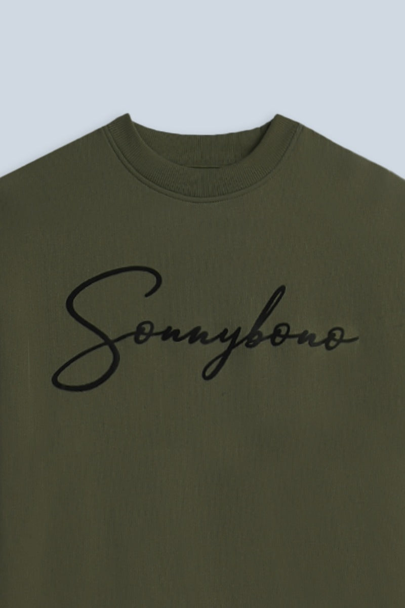 FELPA GIROCOLLO CON STAMPA 3D COMFORT FIT VERDE MILITARE - Sonnybono