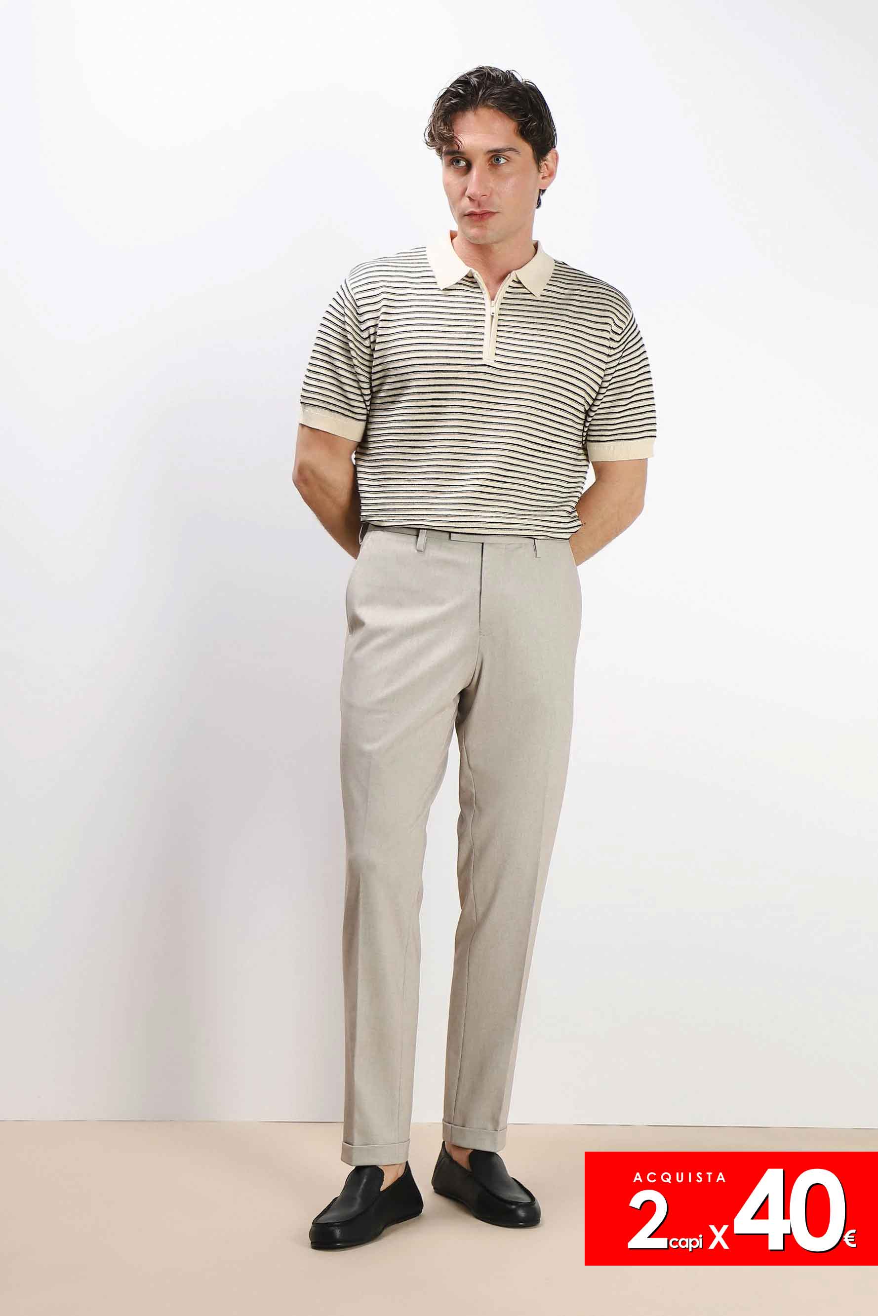 POLO IN MAGLINA FANTASIA IN RILIEVO CON ZIP F-BEIGE