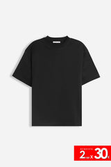 T-SHIRT GIROCOLLO IN COTONE MERCERIZZATO NERO