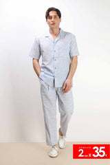 PANTALONE IN COTONE SLUB CON COULISSE AZZURRO