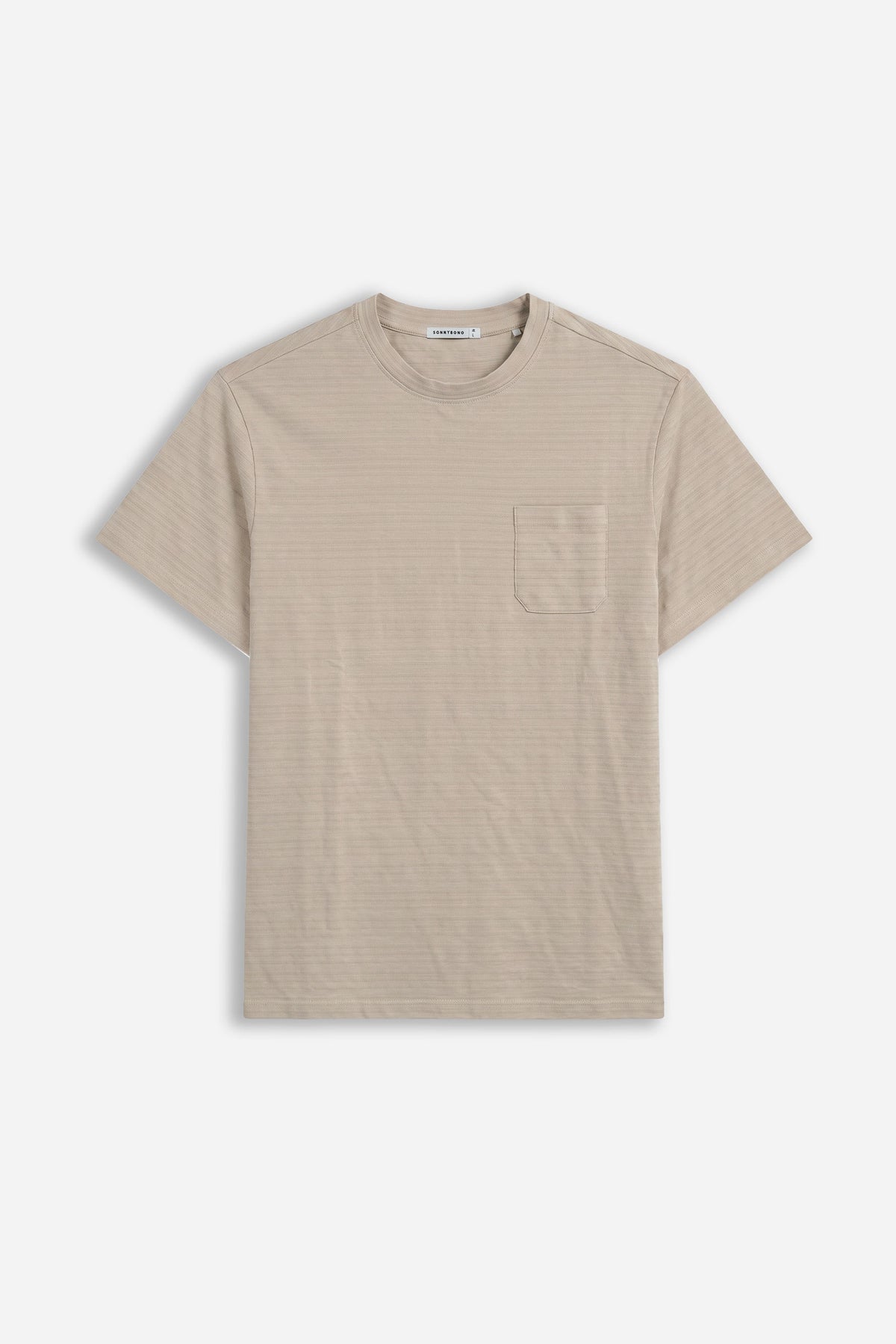 T-SHIRT GIROCOLLO CON TRAMA IN RILIEVO E TASCHINO BEIGE