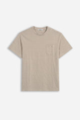 T-SHIRT GIROCOLLO CON TRAMA IN RILIEVO E TASCHINO BEIGE