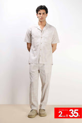 PANTALONE IN COTONE SLUB CON COULISSE FANGO