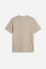 T-SHIRT GIROCOLLO CON TRAMA IN RILIEVO E TASCHINO BEIGE
