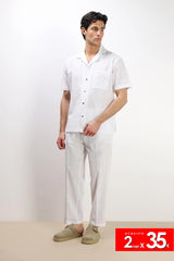 PANTALONE IN COTONE SLUB CON COULISSE BIANCO